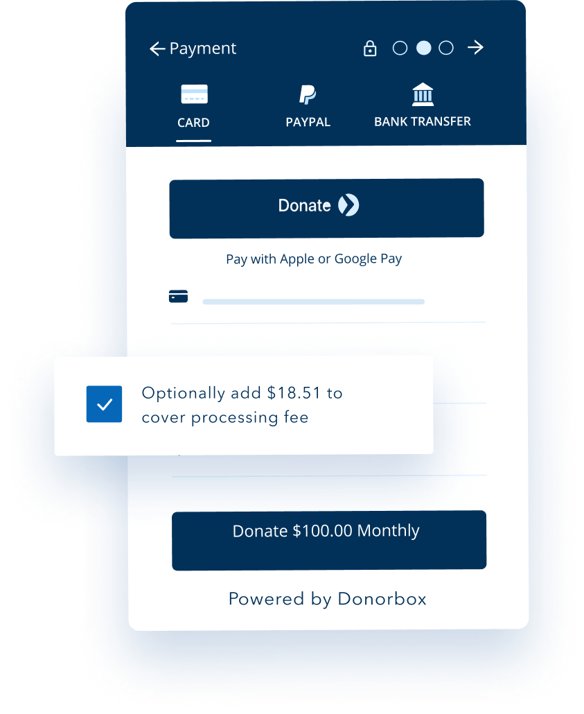 Donorbox can be completely free if you ask donors to cover your transaction fees.