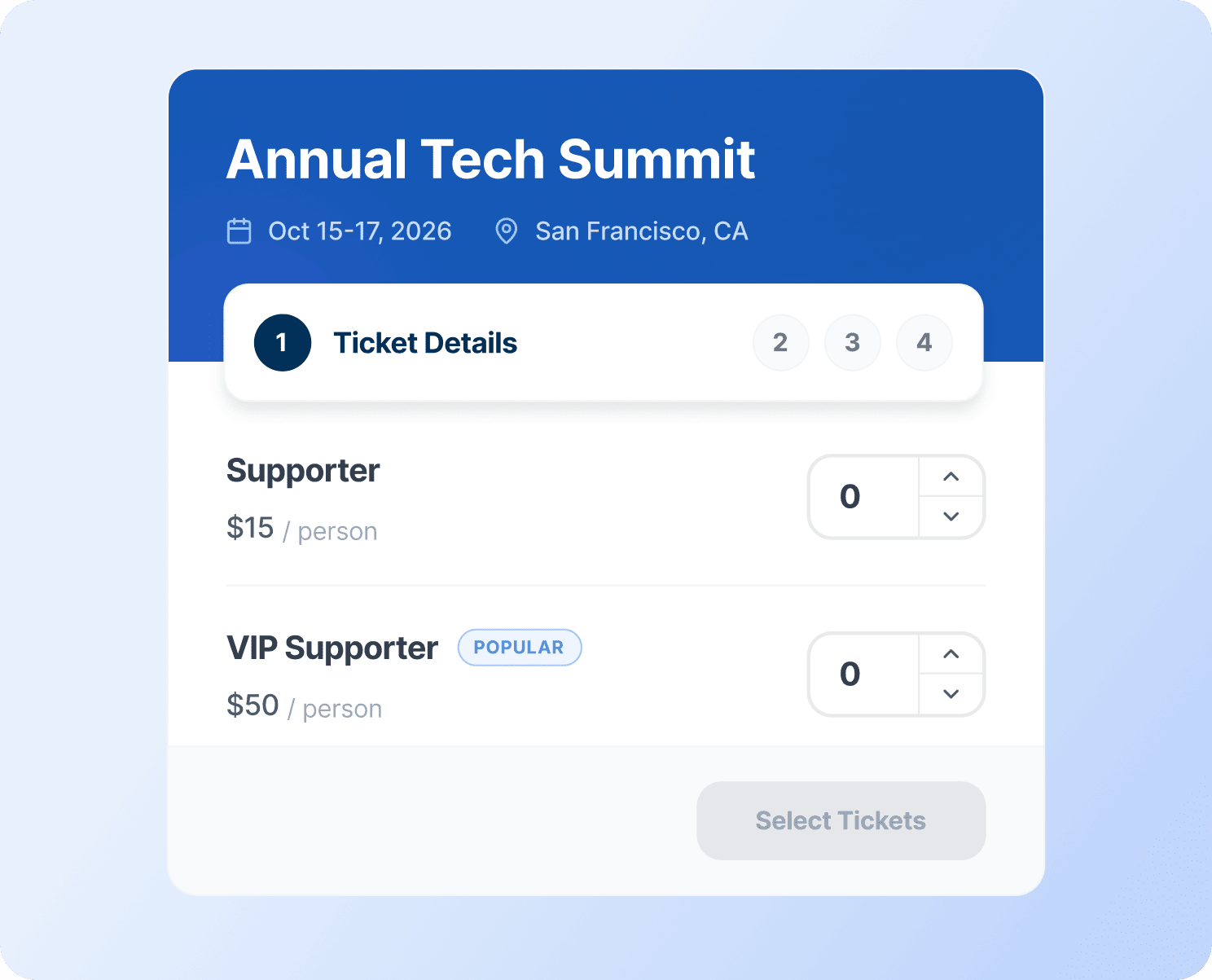 Build ticket packages for sponsors and VIPs Build ticket packages for sponsors and VIPs