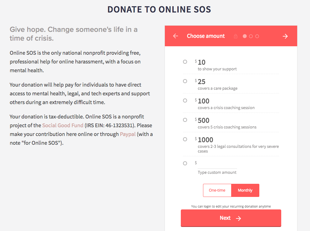 SOS Online Donorbox Squarespace Donation Form