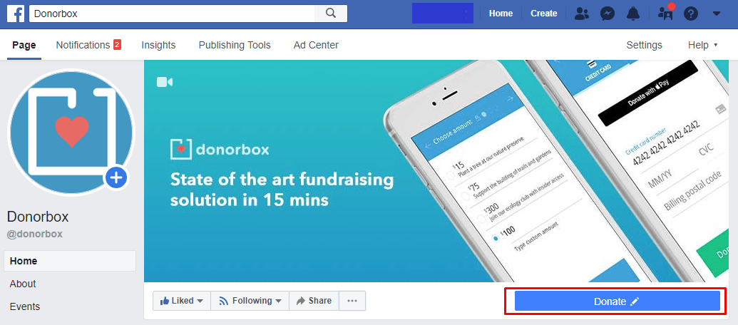 add facebook donate button
