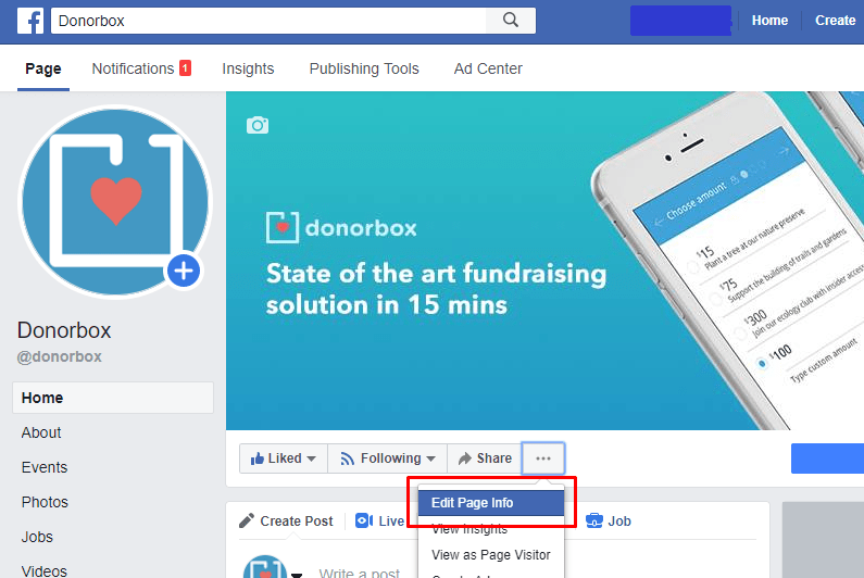 steps to add facebook donate button