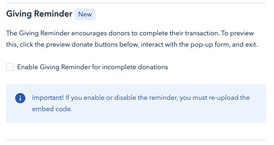 Screenshot showing the UI for accessing Giving Reminder.