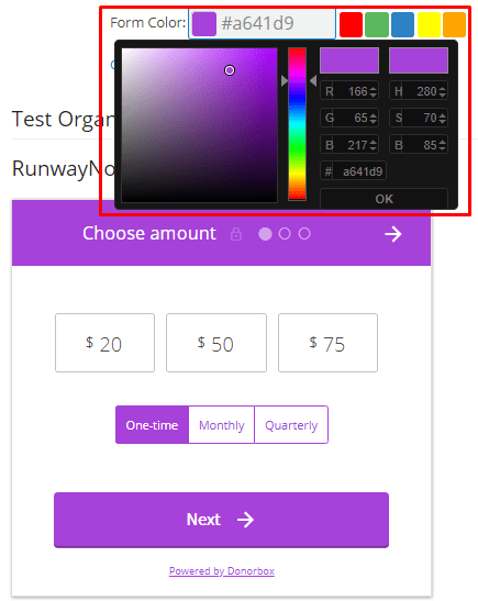 custom colours donation forms