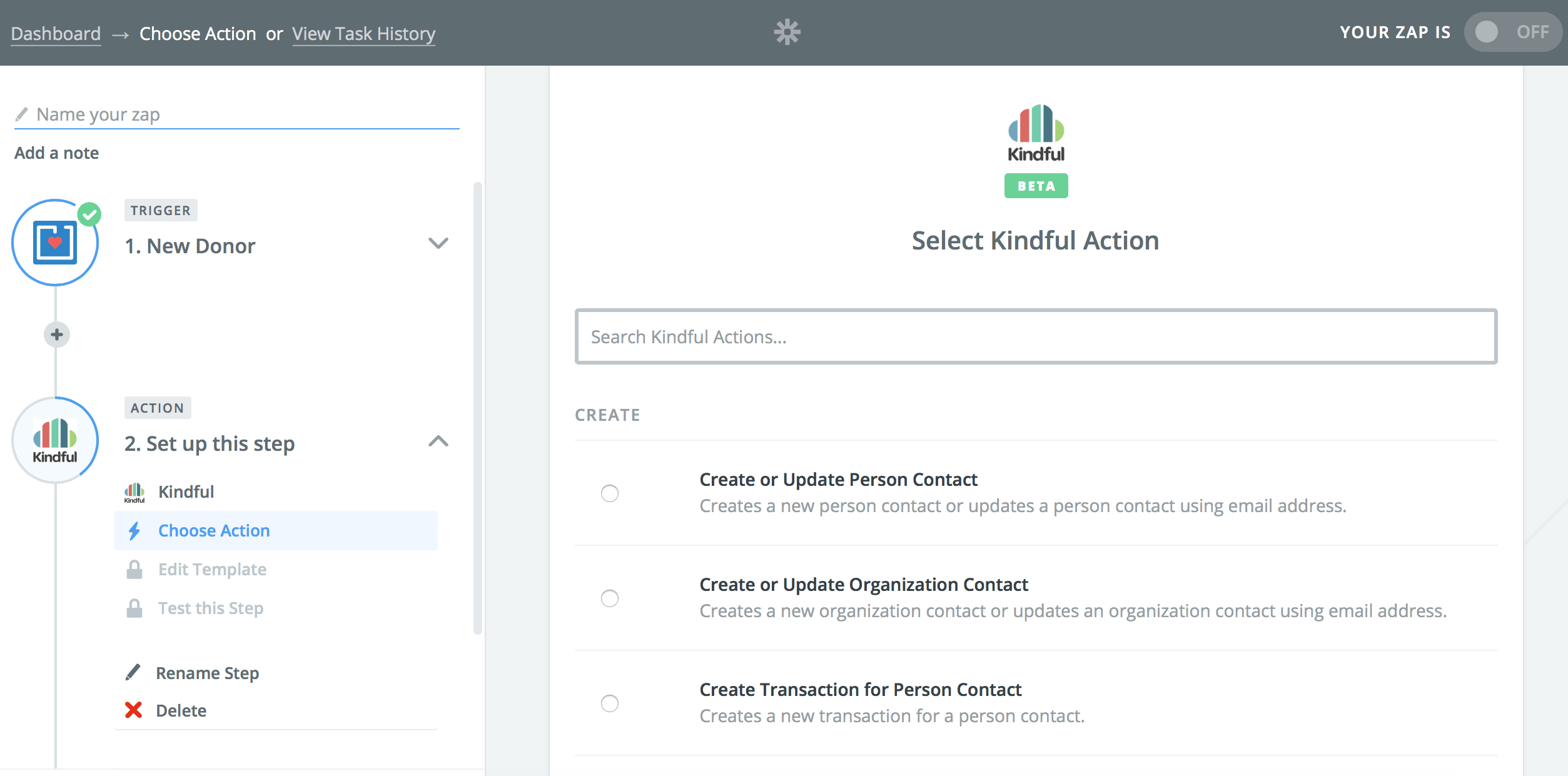 select kindful action