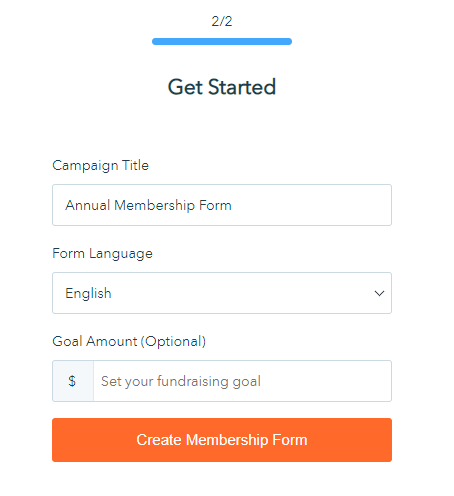 new campaign form on Donorbox