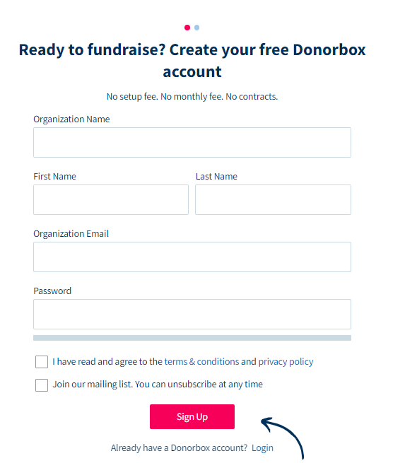 donations with Stripe - Donorbox signup