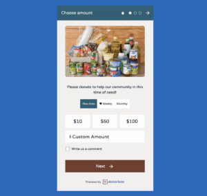 Screenshot of a Donorbox embedded donation form