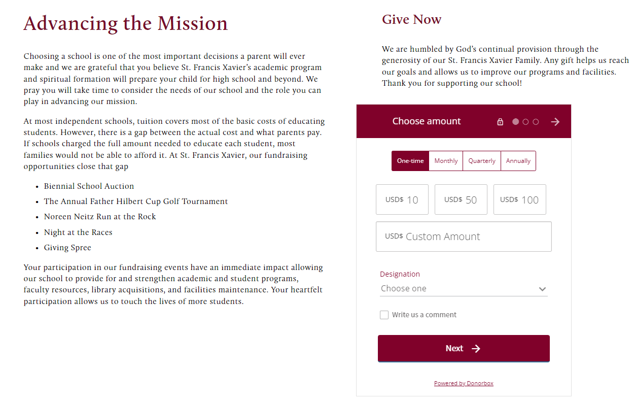 catholic school recurring donations example