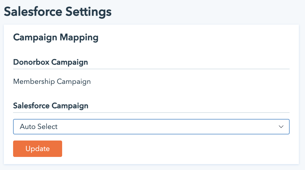 Screenshot shows the custom Salesforce mappings available for each campaign. 
