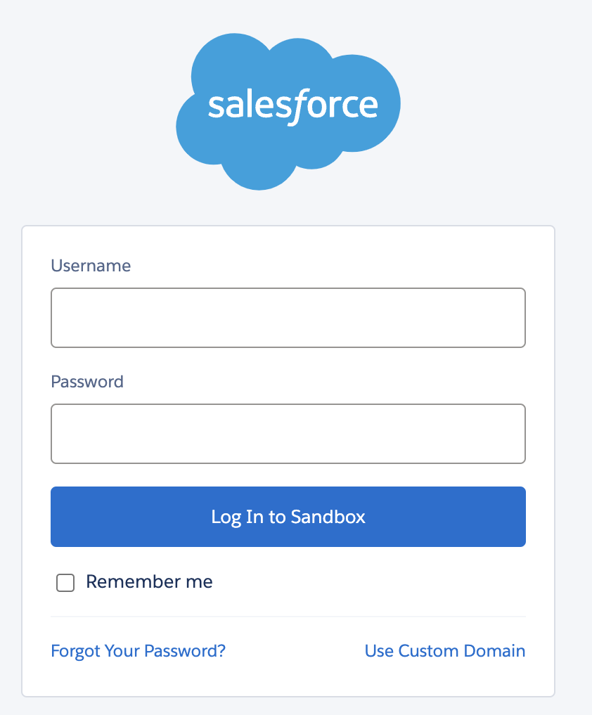 Screenshot shows the Salesforce log in page. 