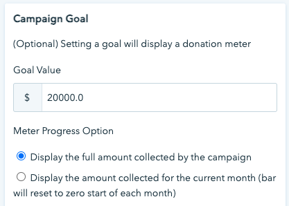 Screenshot showing goal meter settings. 