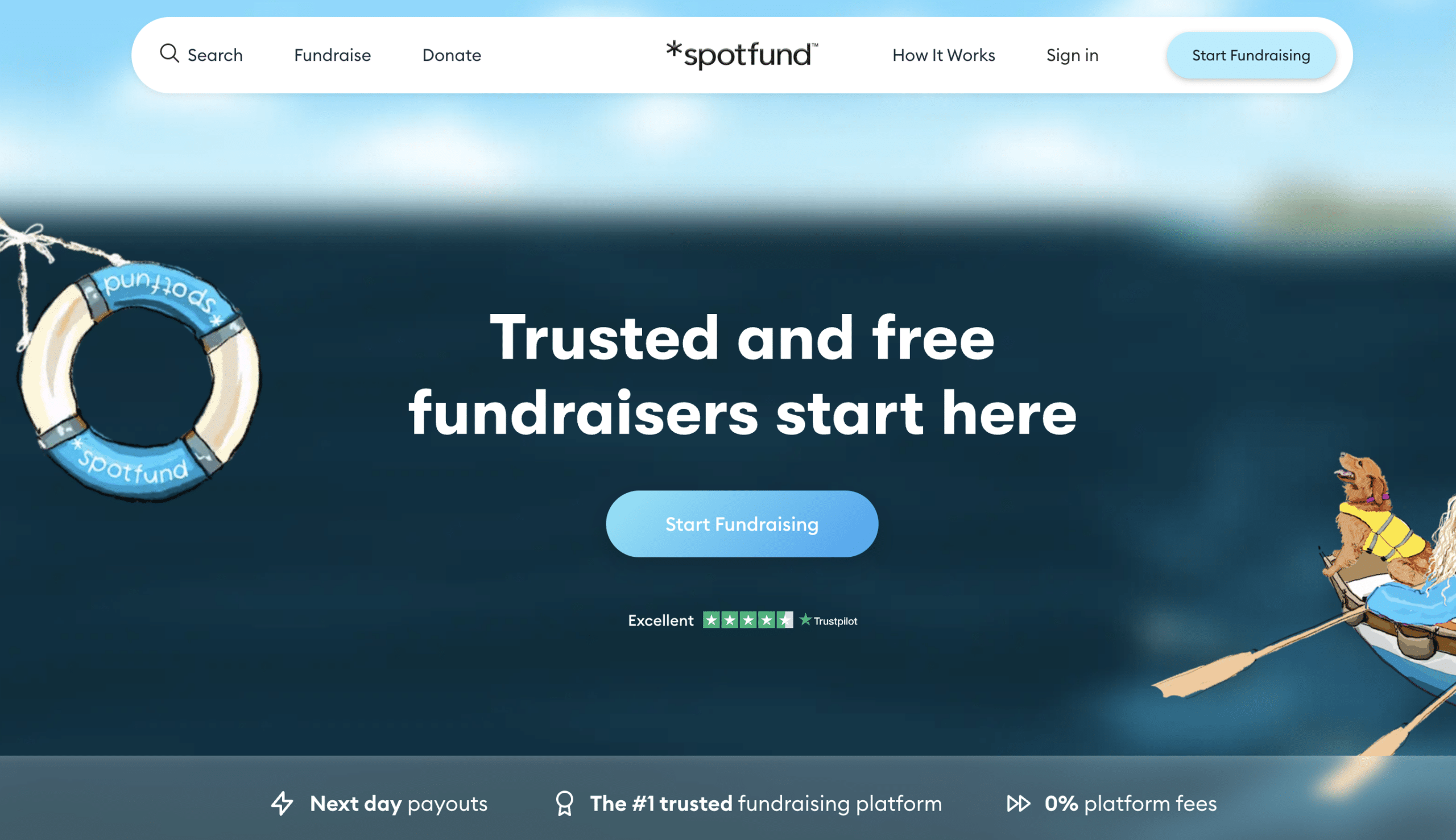 Screenshot of fundraising website Spotfund's homepage banner