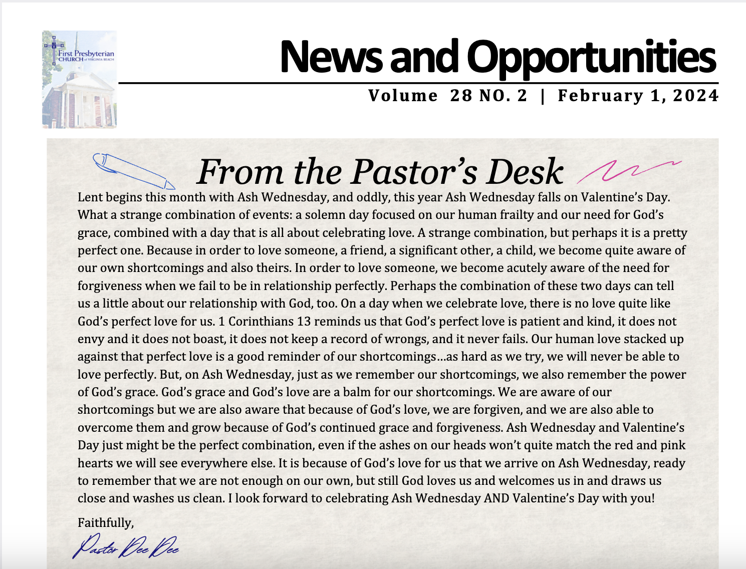 Screenshot of this church's newsletter. 