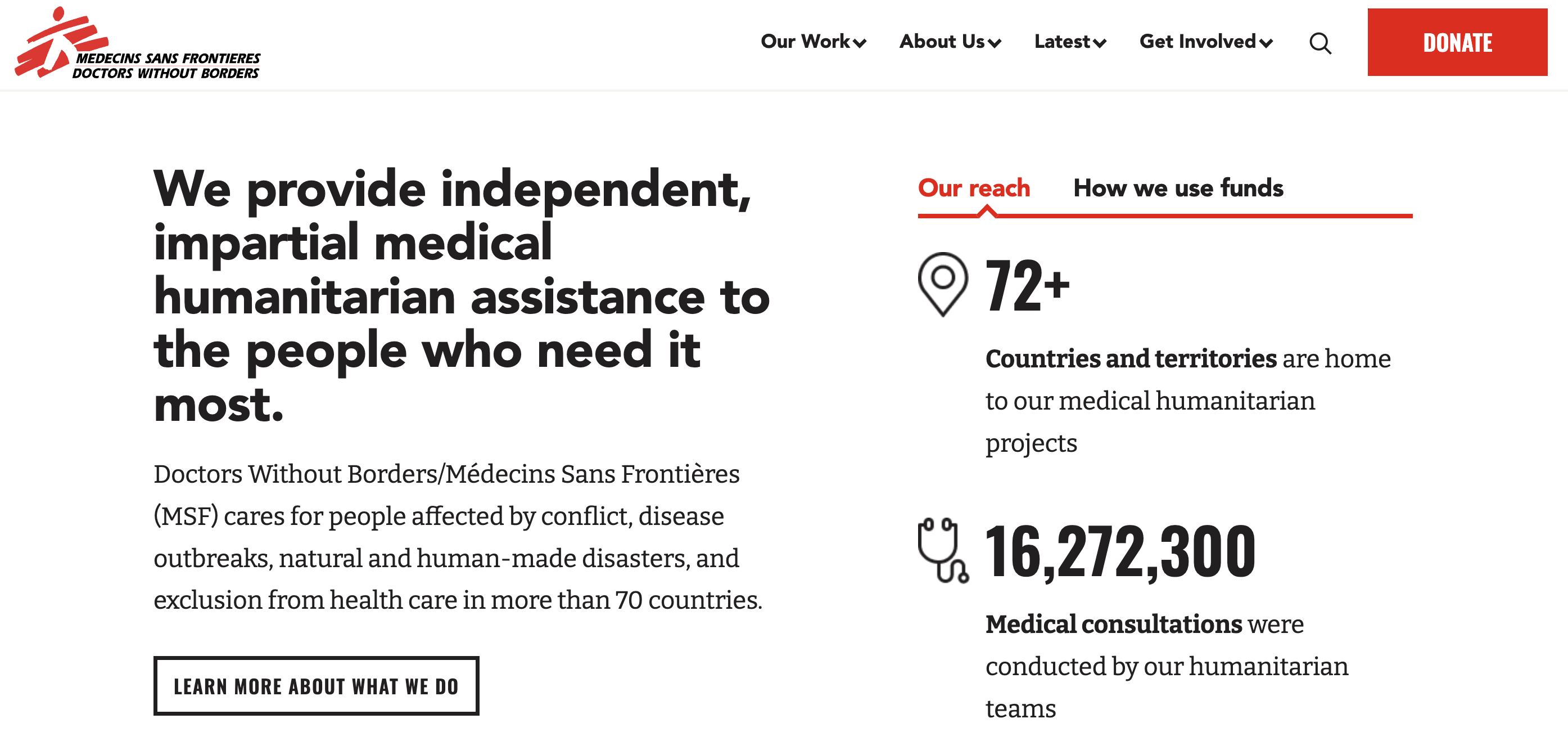 Screenshot of the Doctors Without Borders homepage. 