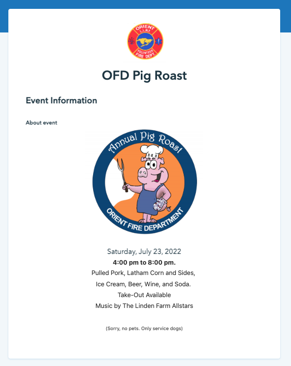 Screenshot of a fire department's event page. 
