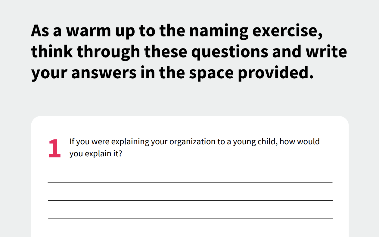 Screenshot showing a page of the free Naming and Branding worksheet. 
