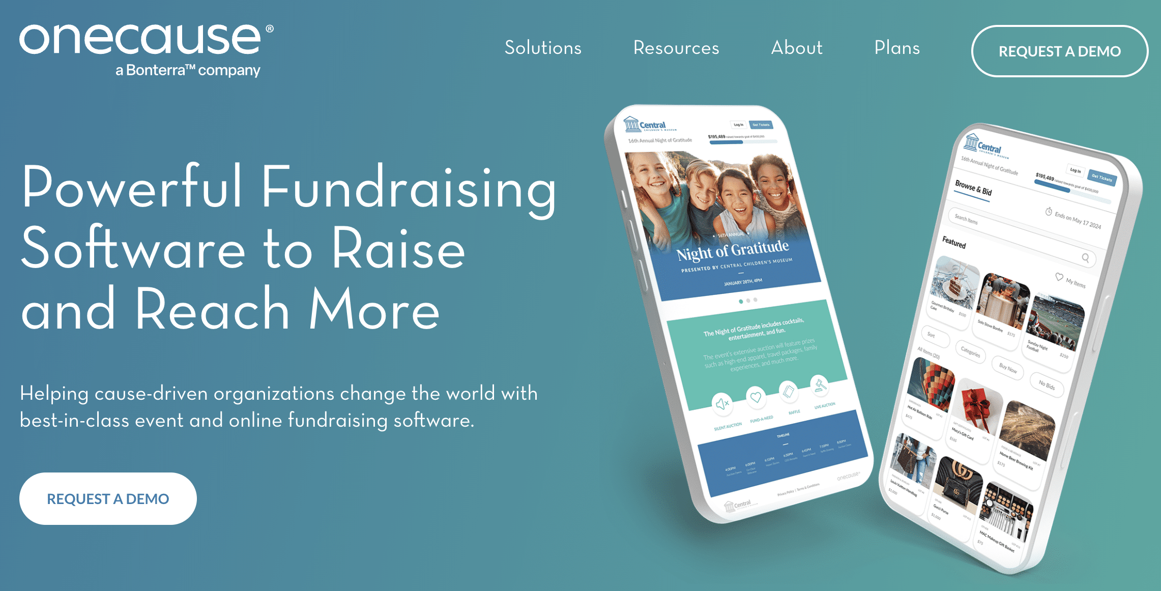 Screenshot of the OneCause homepage banner
