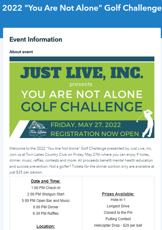 golf tournament event page