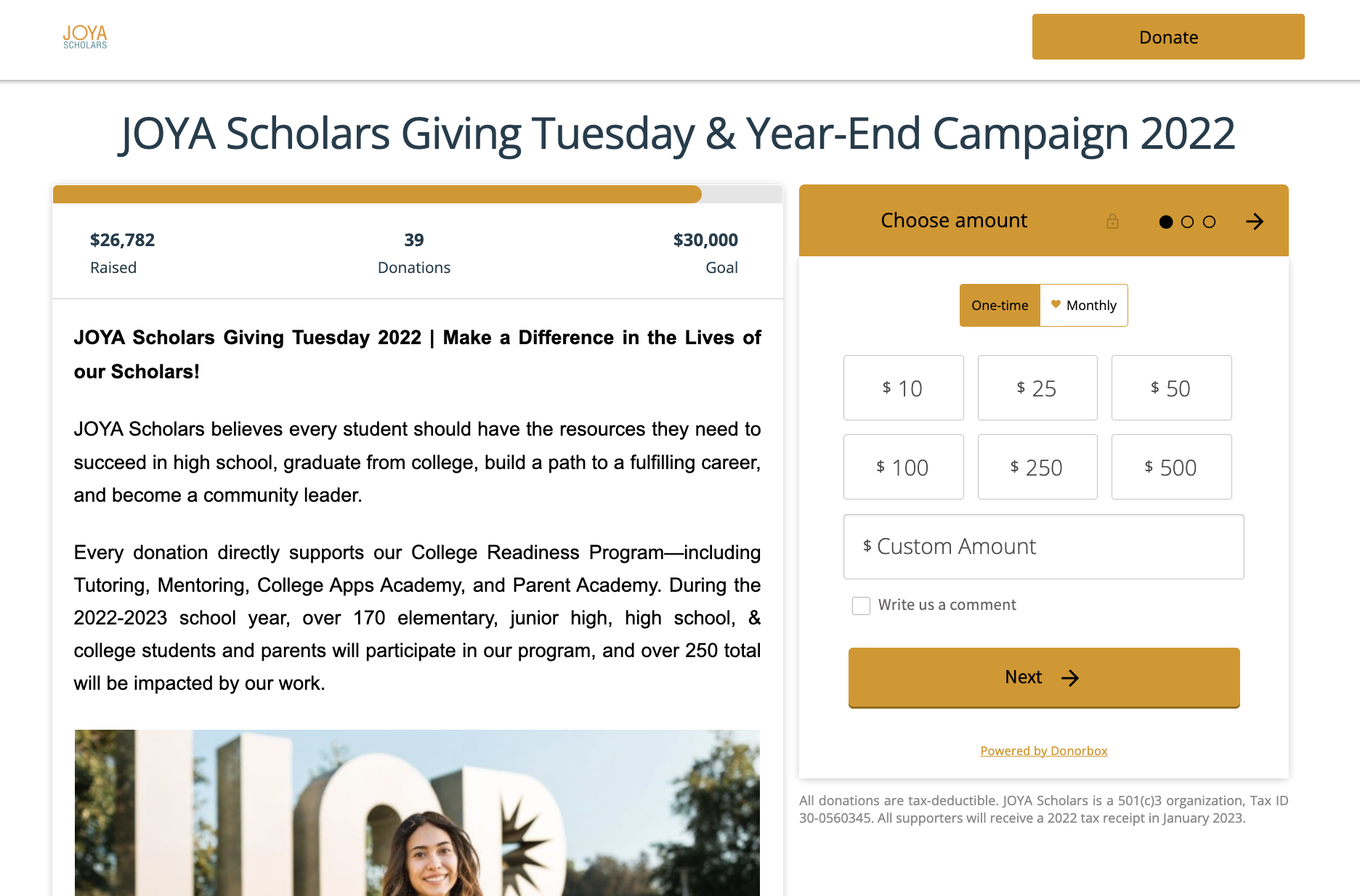 JOYA Scholars Giving Tuesday Campaign 2022