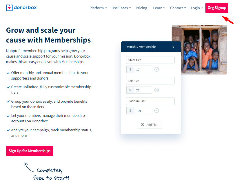 sign up for donorbox memberships