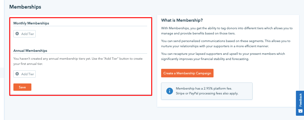adding membership tiers on donorbox