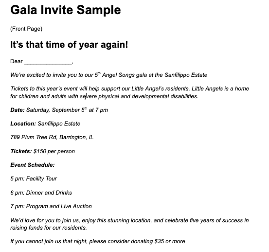 Fundraising gala invitation