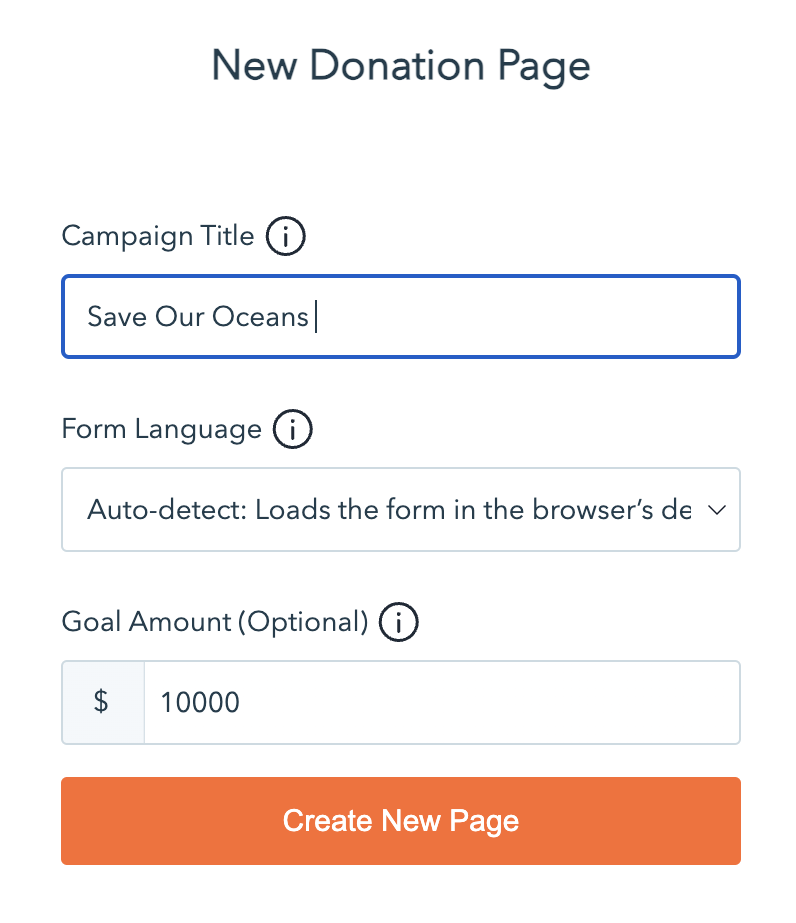 Screen to add the campaign details for your donation page. 