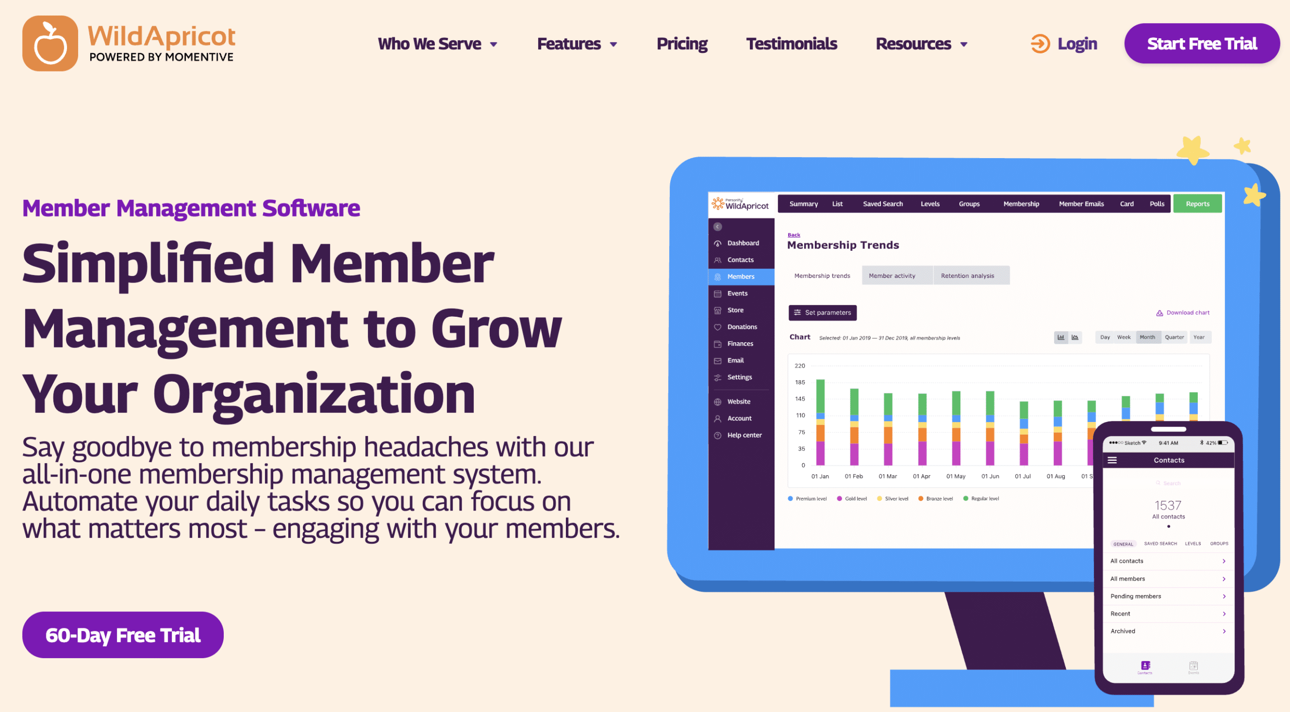 Screenshot of Wild Apricot's membership management software landing page for nonprofits
