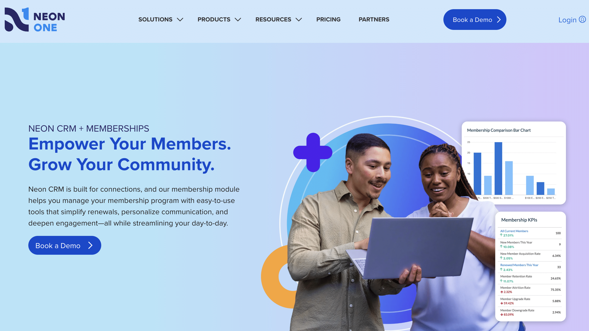 Screenshot of Neon CRM's member management software landing page