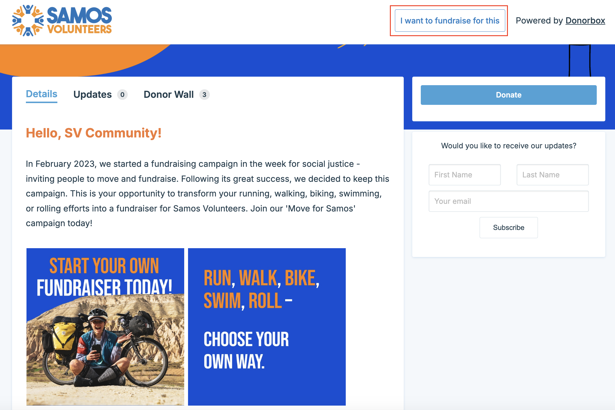Screenshot of an organization's peer-to-peer fundraising campaign to acquire more donors. 