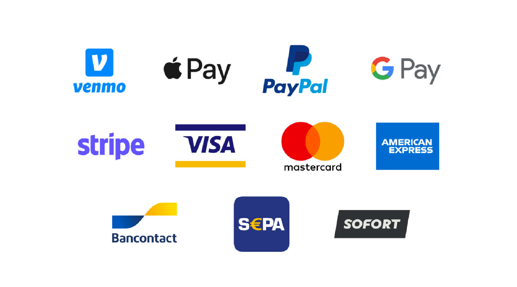Graphic showing all available payment options on Donorbox. 