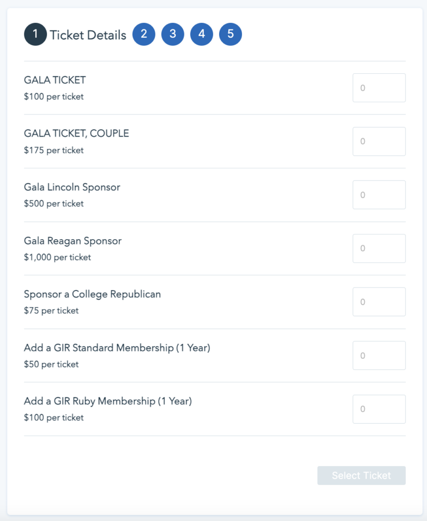 Screenshot of the GIR Christmas Gala event form created using Donorbox Events.