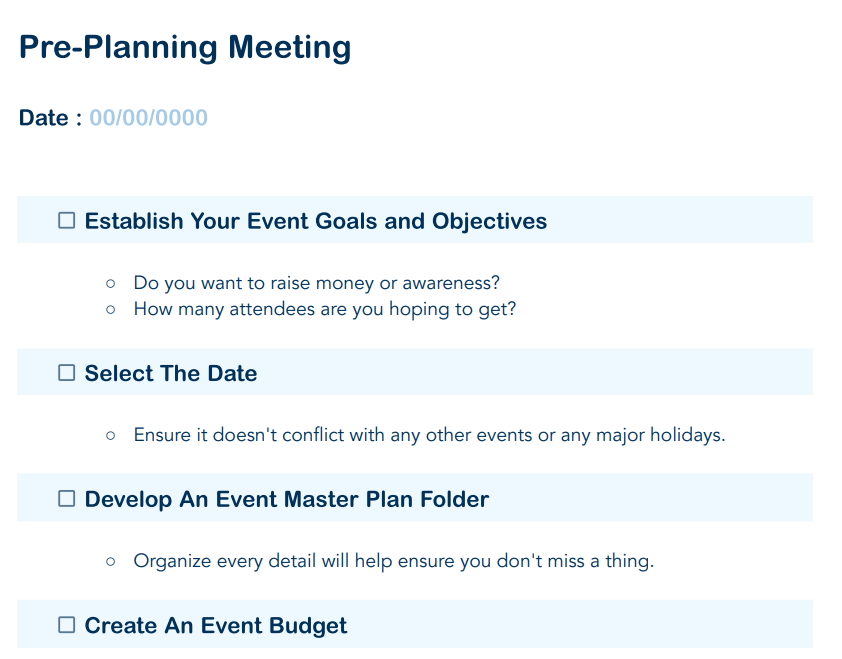 nonprofit event planning checklist
