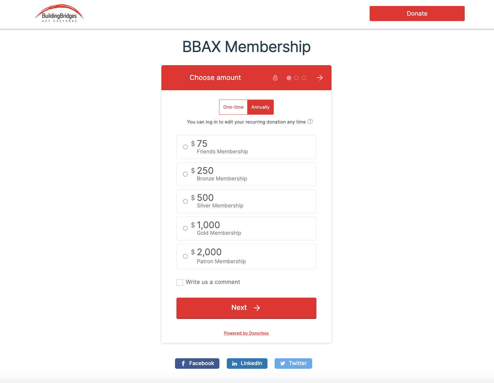 Example of a Membership Program form on Donorbox