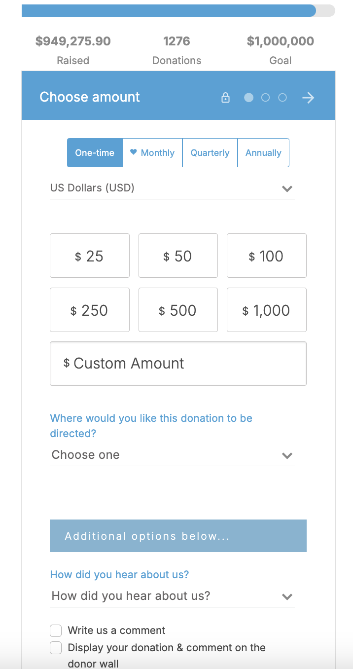 Screenshot of Climate Foundation's Donorbox donation form. 