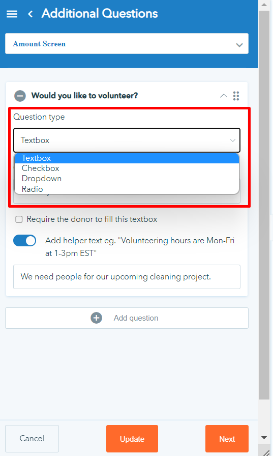 how to add additional questions to Donorbox donation form