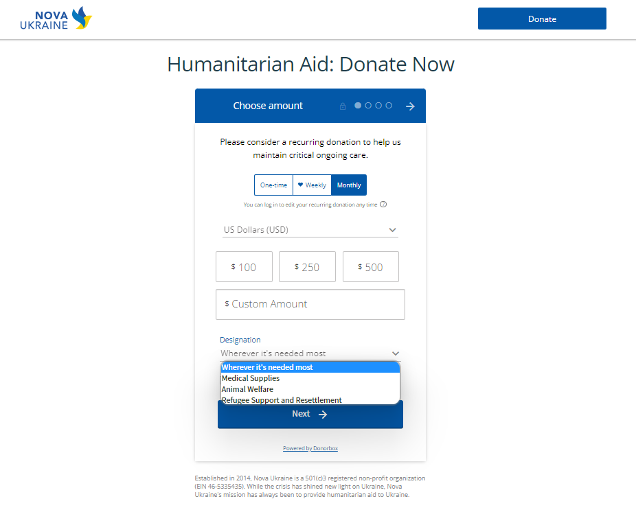 donation designations - Donorbox