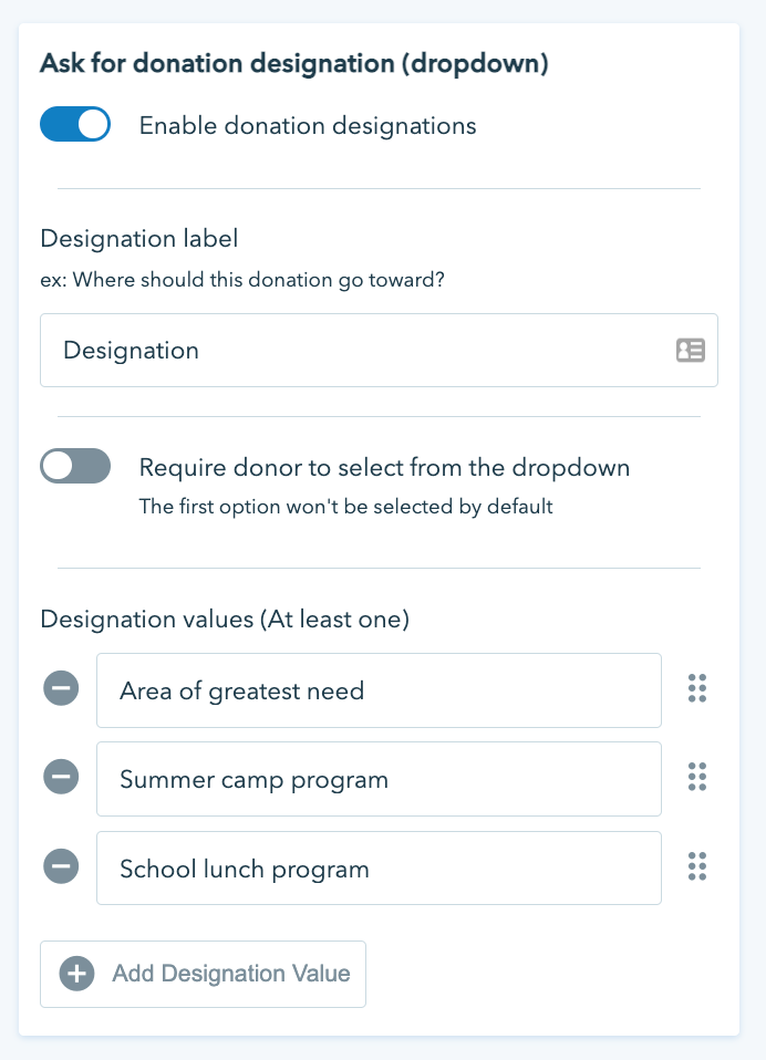 designated donation options