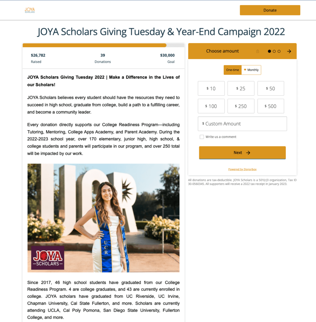 JOYA Scholars Giving Tuesday Campaign