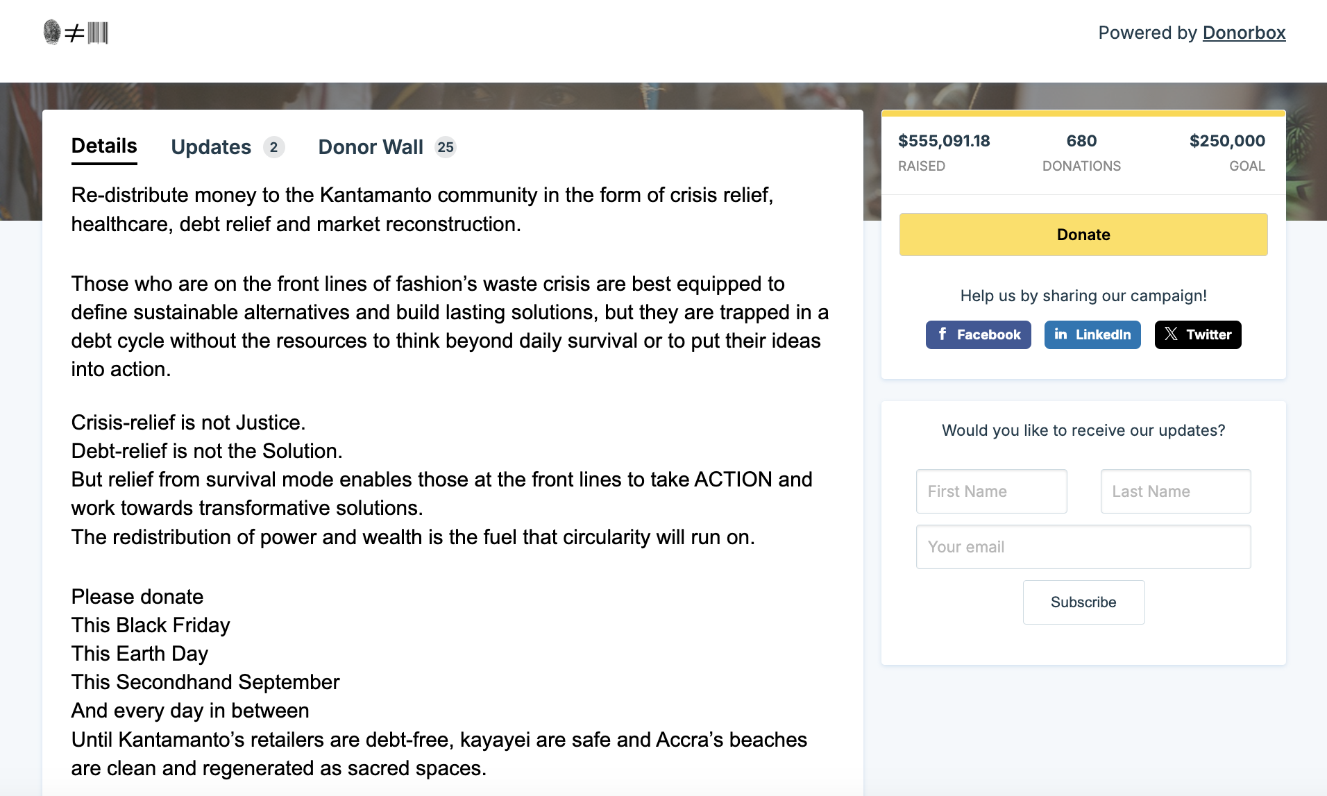 Screenshot of a Donorbox crowdfunding campaign. 