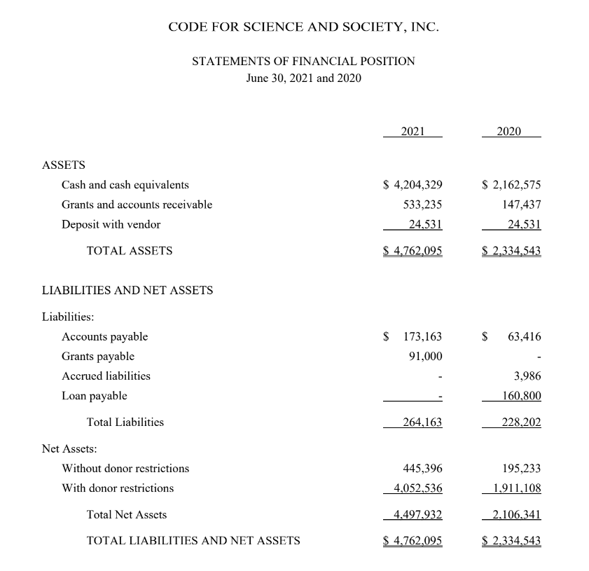 nonprofit balance sheet example