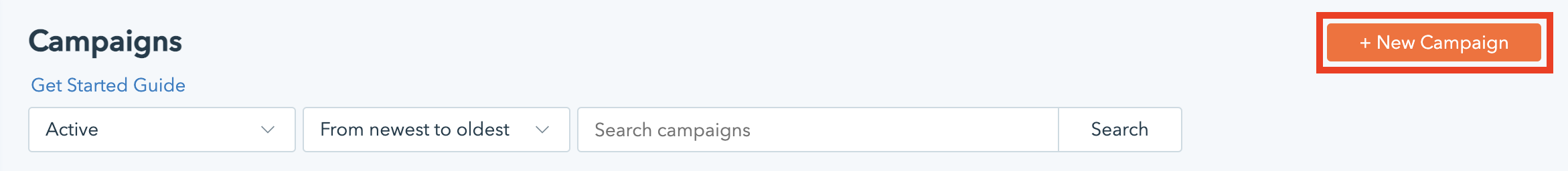 Showing what the New Campaign button looks like in the Donorbox dashboard.