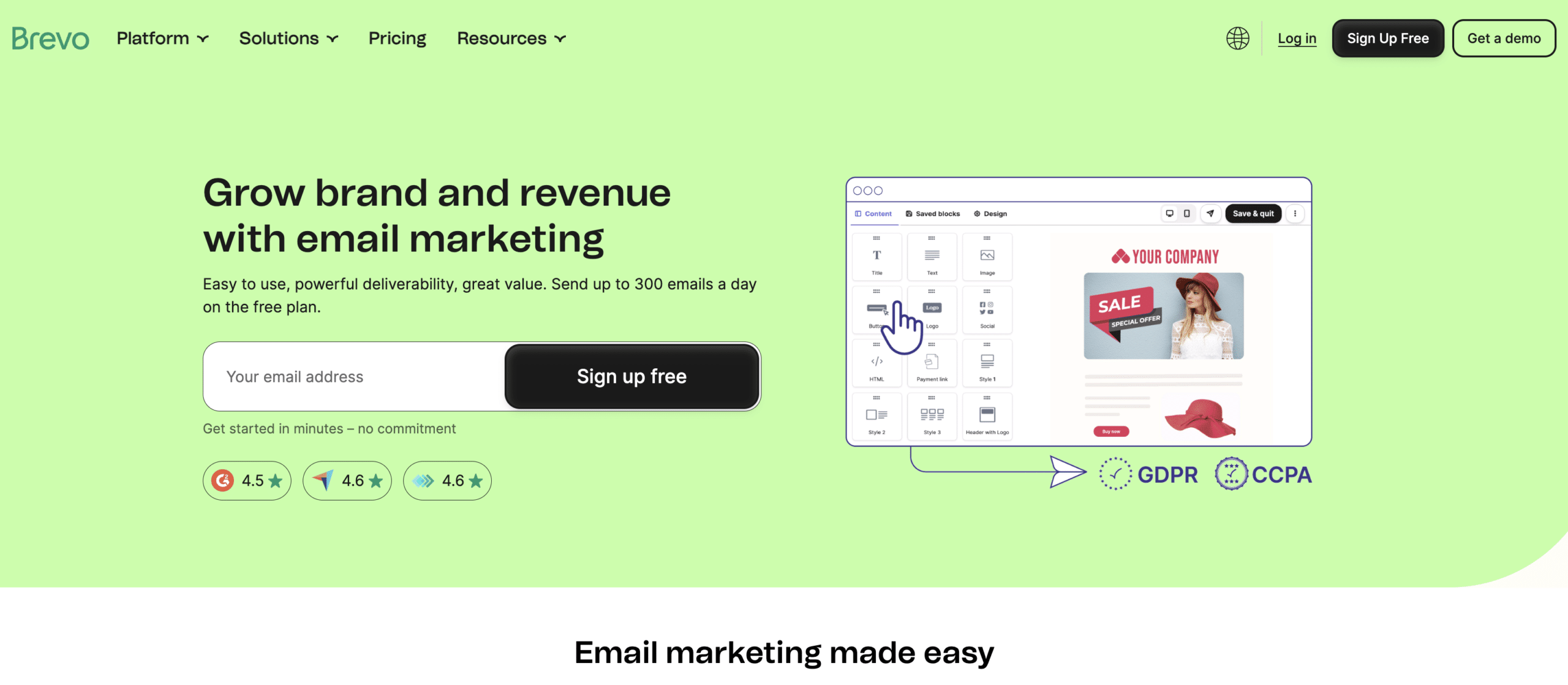 Screenshot of Brevo's email marketing landing page banner
