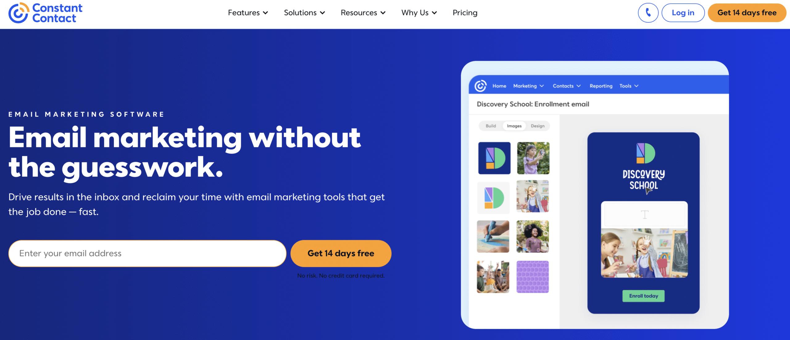 Screenshot of ConstantContact's landing page banner, an email marketing platform for nonprofits