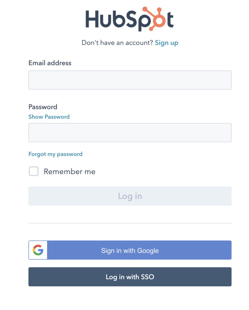 HubSpot's login page, where users are directed after clicking 'Activate' on the add-on page within the dashboard.