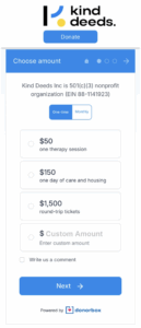 Screenshot of Kind Deeds' Donorbox mobile donation form