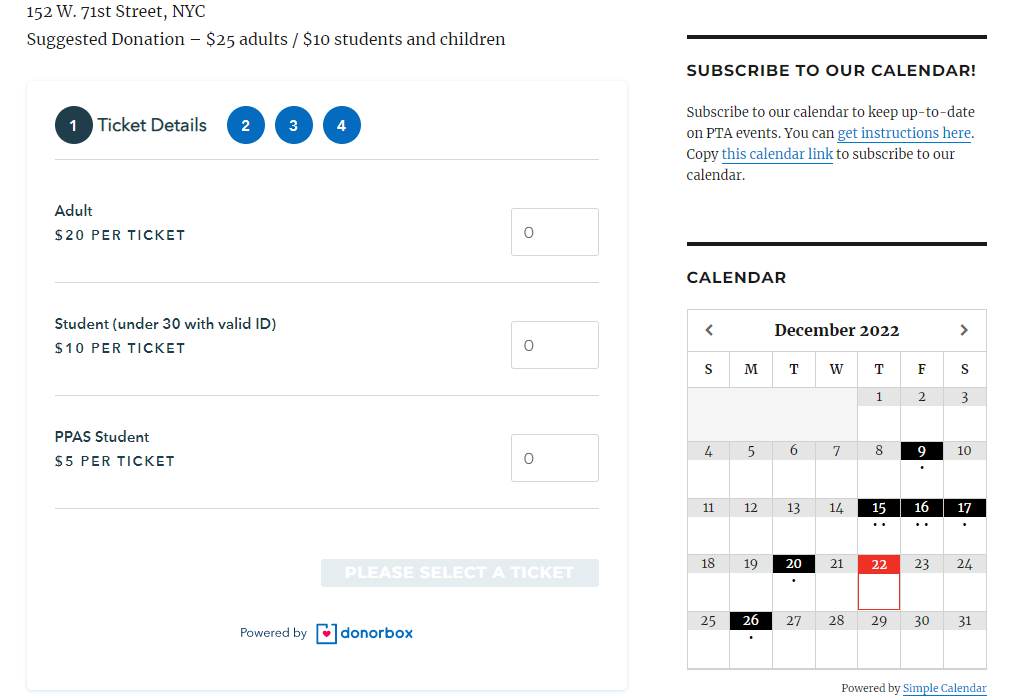 embeddable event ticketing form