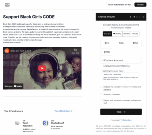 Screenshot of Black Girls Code's Donorbox Donation Page