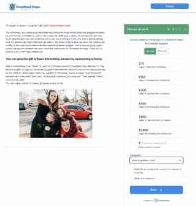Screenshot of Heartland Hope's Donorbox donation page