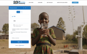 Screenshot of Hydrating Humanity's donation page with an embedded donorbox form